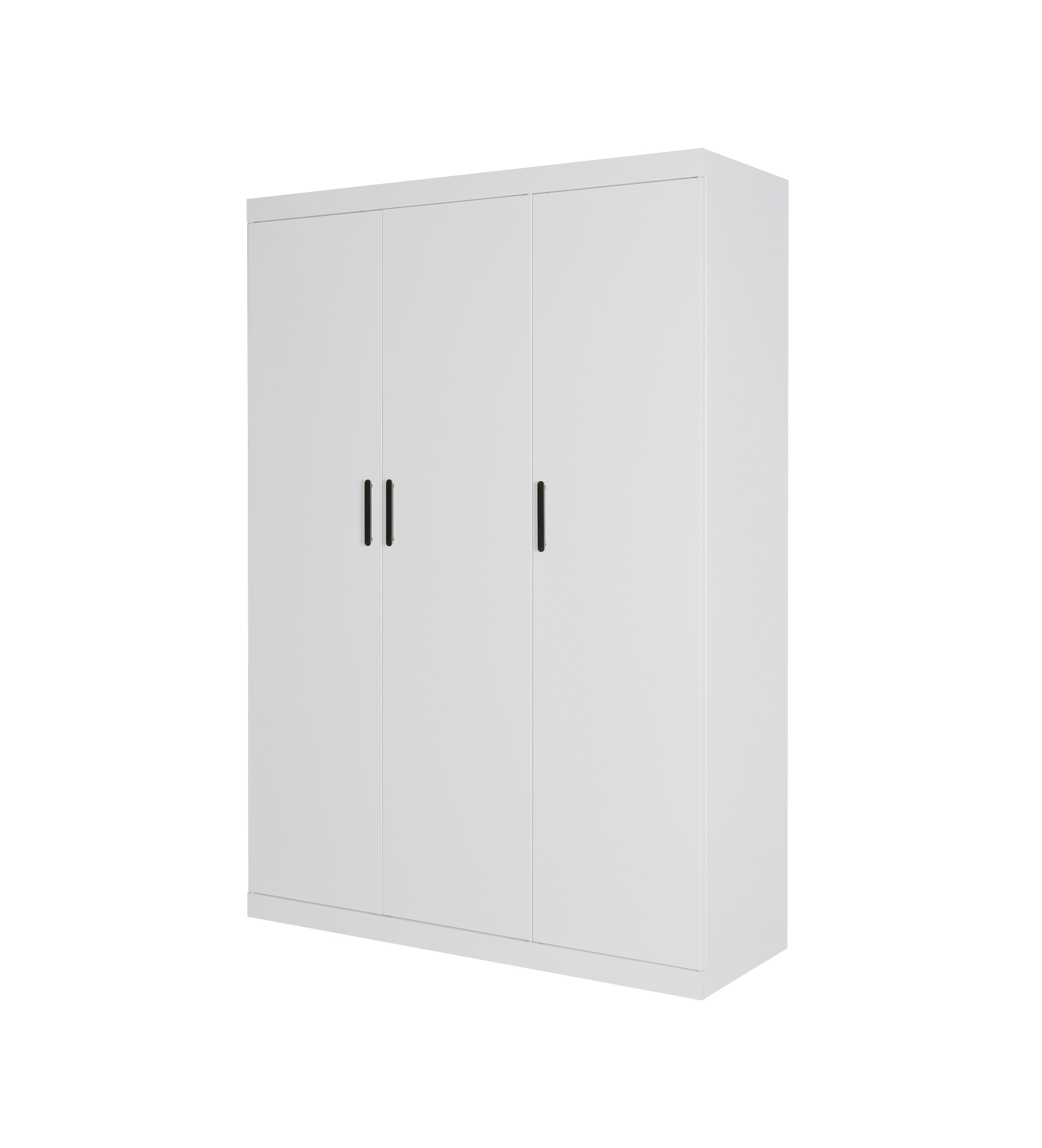 Modern White Gloss 3-Door Wardrobe with Black Handles