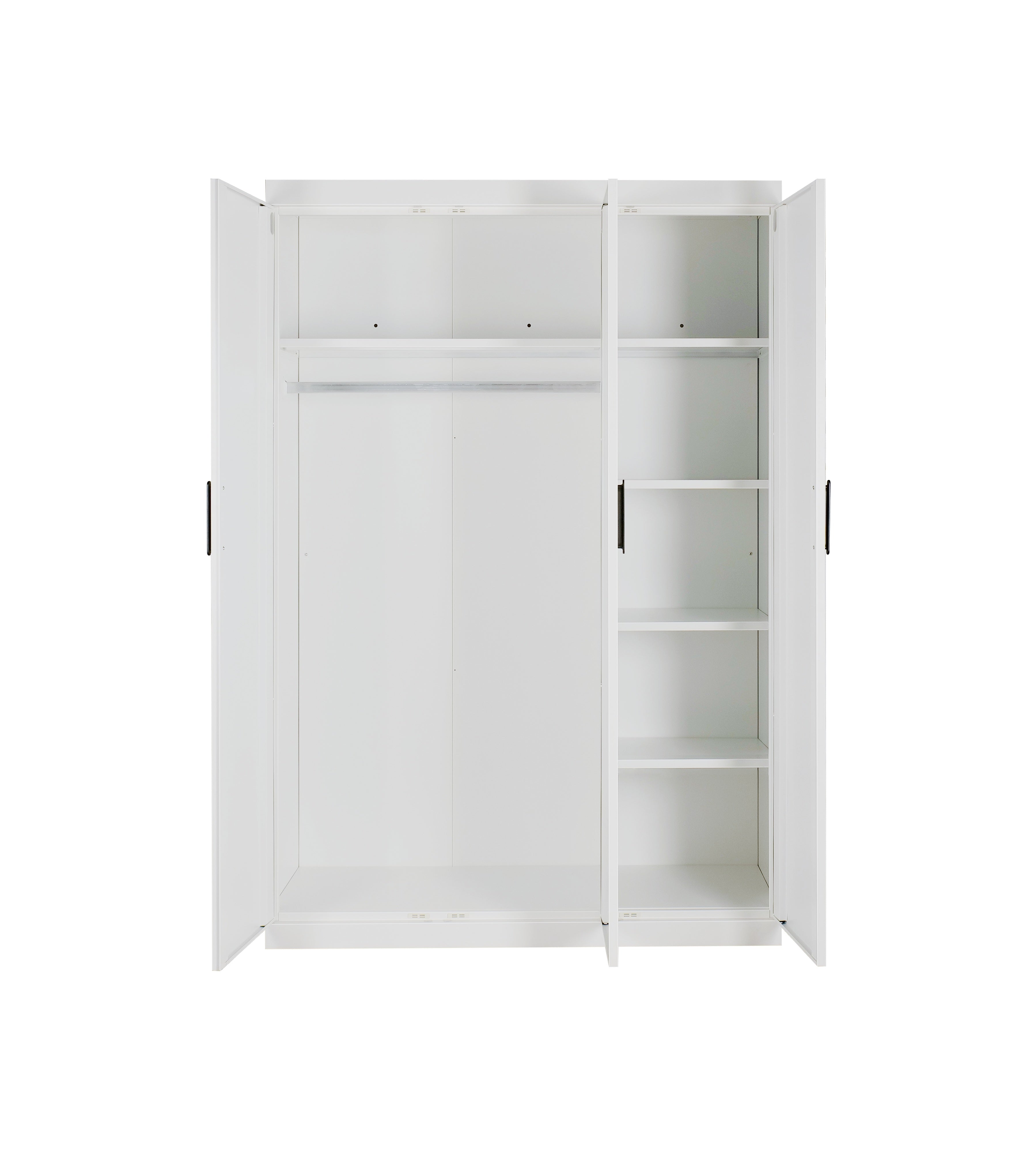 Modern White Gloss 3-Door Wardrobe with Black Handles