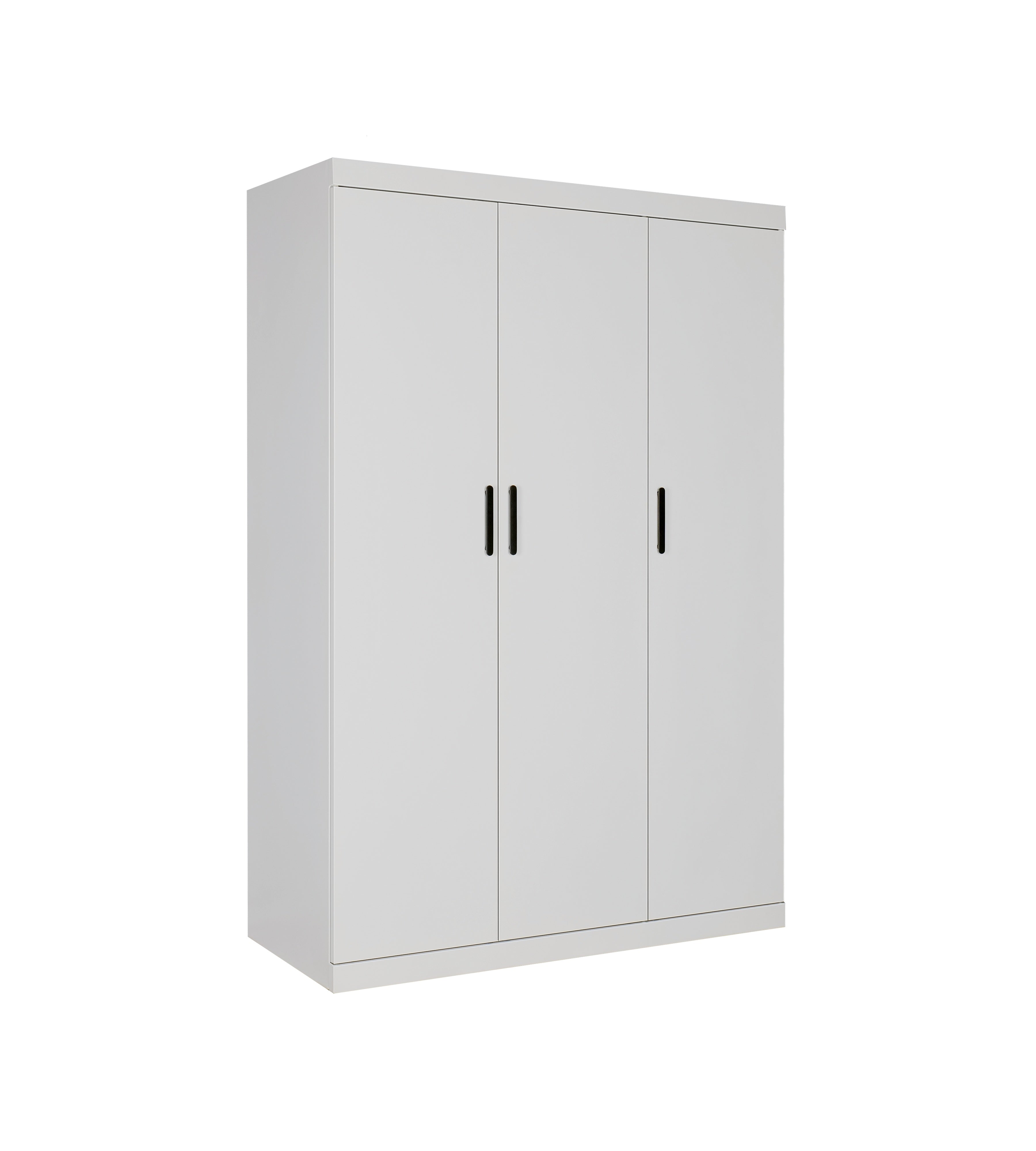 Modern White Gloss 3-Door Wardrobe with Black Handles