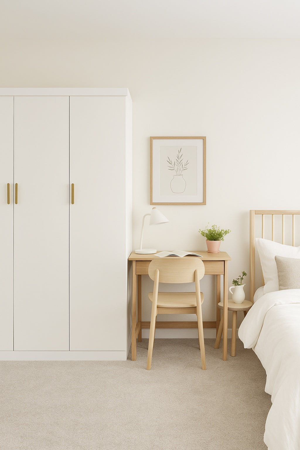 Elegant 3 Door White Gloss Wardrobe with Gold Handles