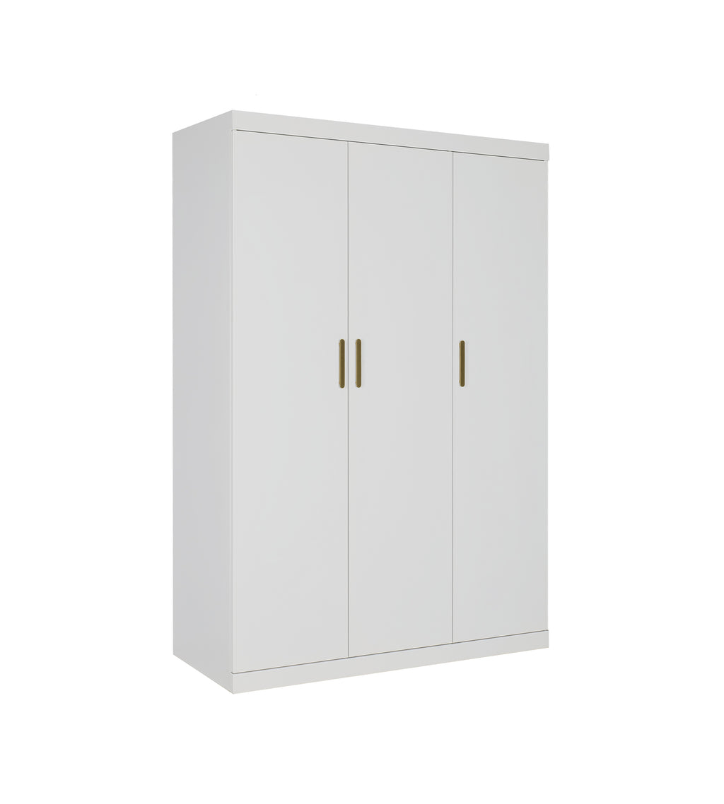 Elegant 3 Door White Gloss Wardrobe with Gold Handles