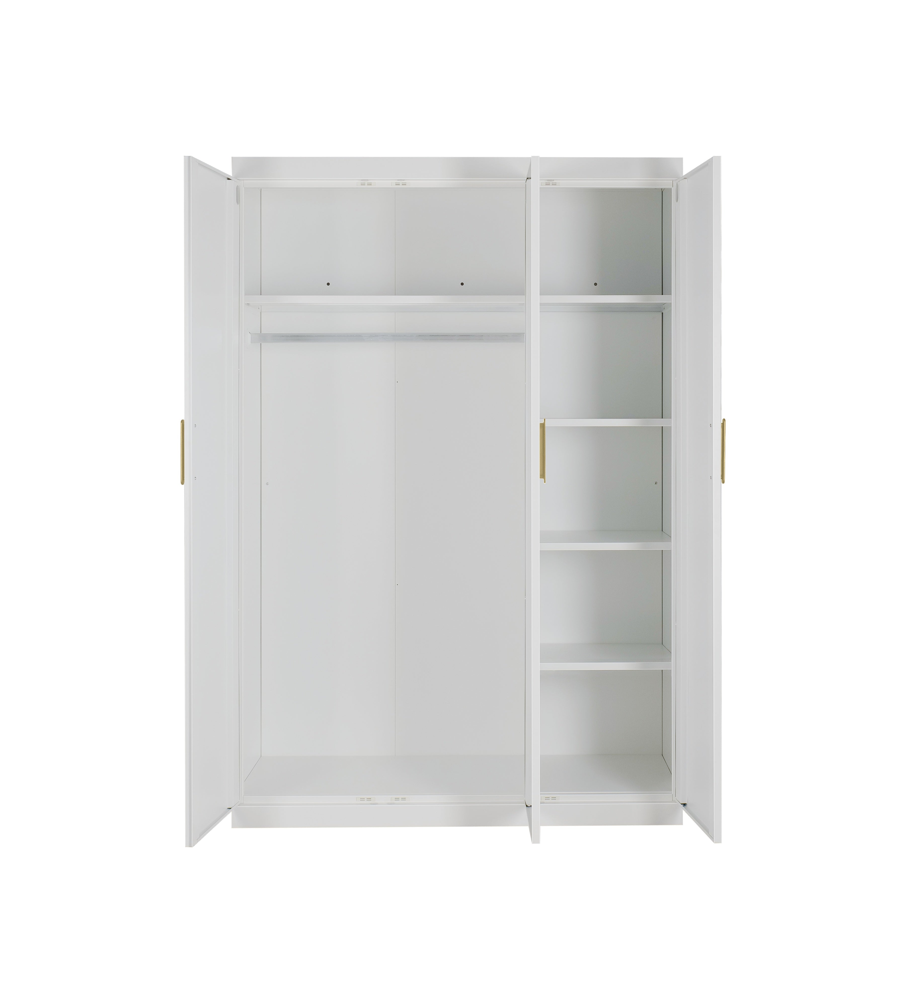 Elegant 3 Door White Gloss Wardrobe with Gold Handles