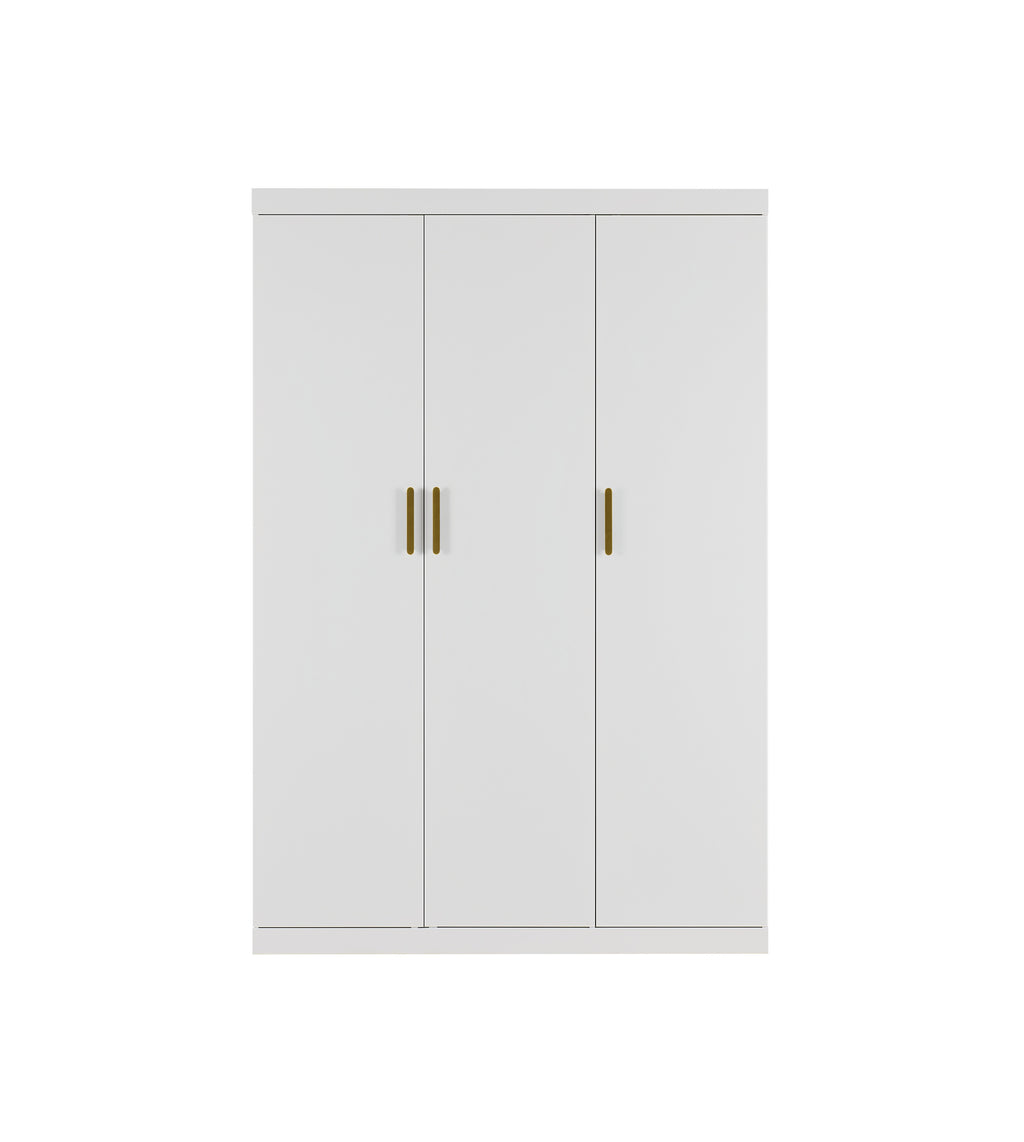 Elegant 3 Door White Gloss Wardrobe with Gold Handles