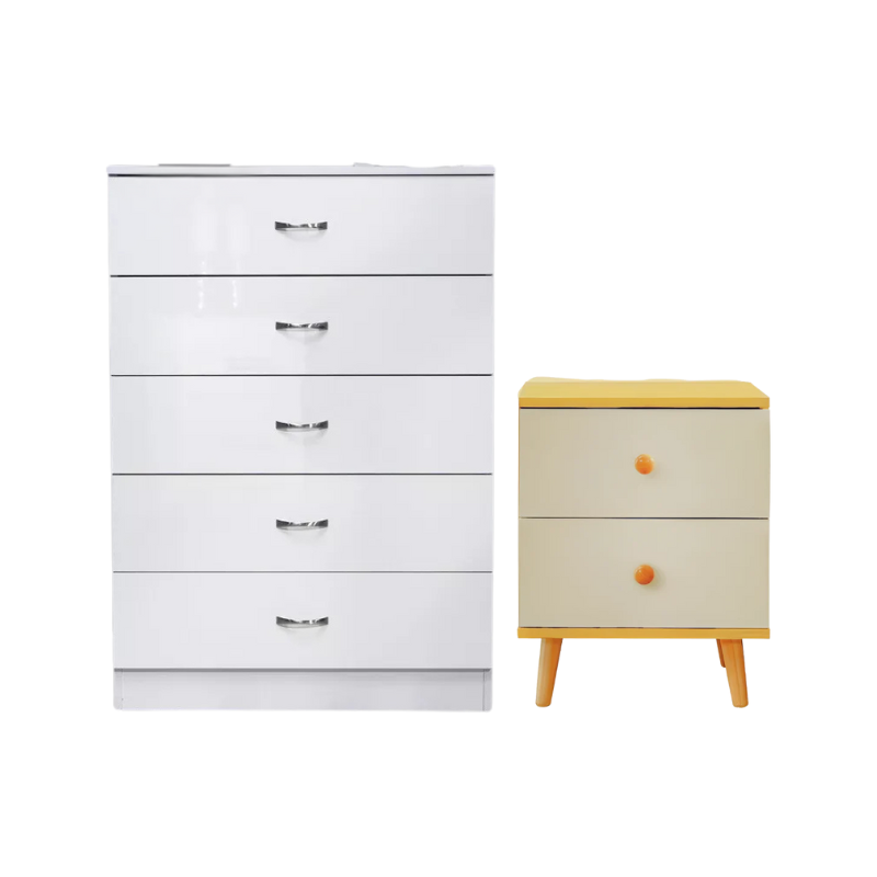 Elegant 5-Layer White Drawer Chest with Bedside Table