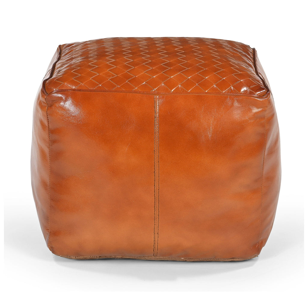 Caramel Square Latticed Leather Ottoman