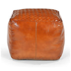 Caramel Square Latticed Leather Ottoman