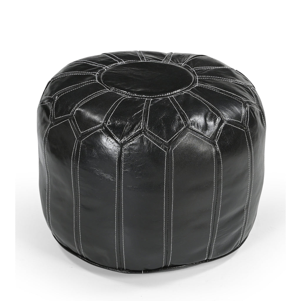 Black Moroccan Leather Ottoman - Sophisticated Style