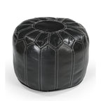 Black Moroccan Leather Ottoman - Sophisticated Style