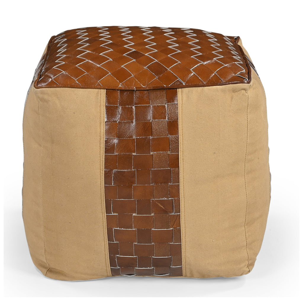 Genuine Leather & Canvas Artisan Ottoman