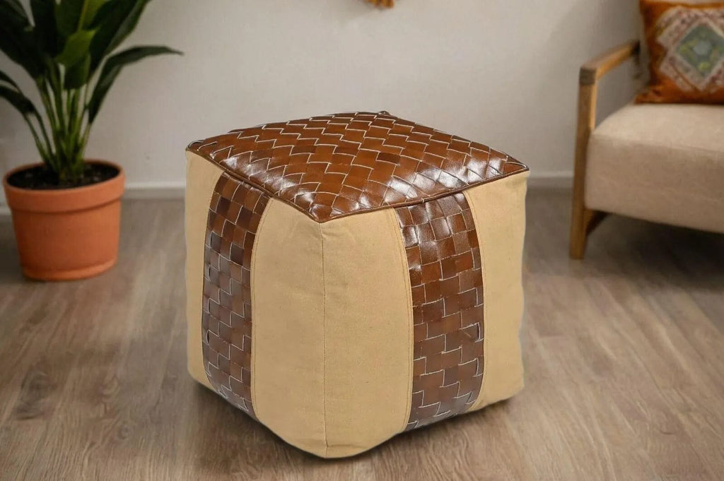 Genuine Leather & Canvas Artisan Ottoman