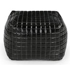 Sleek Black Genuine Leather Ottoman