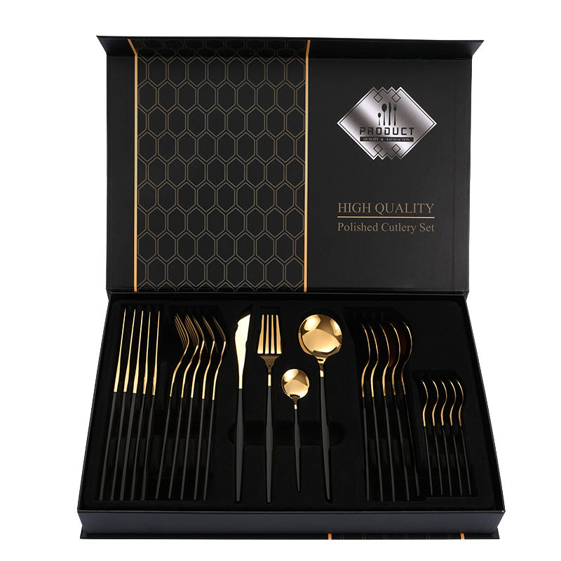 Black Gold Color Premium 24-Piece Cutlery Set - Luxury Gift Box
