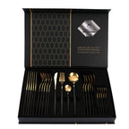 Black Gold Color Premium 24-Piece Cutlery Set - Luxury Gift Box