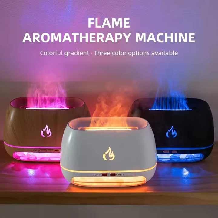 Wooden LED Flame Aromatherapy Essential Oil Diffuser with Humidifier and Ambient Light