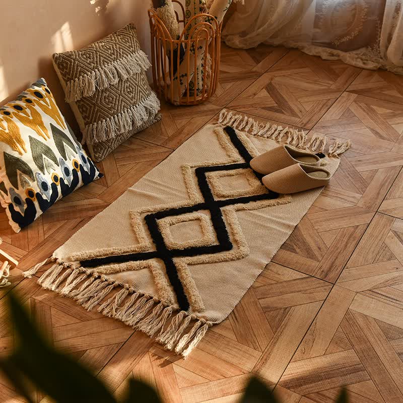Handwoven Cotton Tassel Floor Rug 60x90cm
