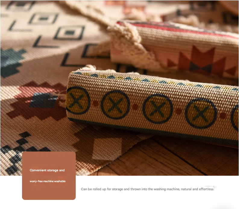 Handwoven Cotton Tassel Rug - Modern Design