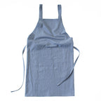 Blue Cotton Linen H-Back Apron - Solid Color Kitchen Cooking Apron with Pocket
