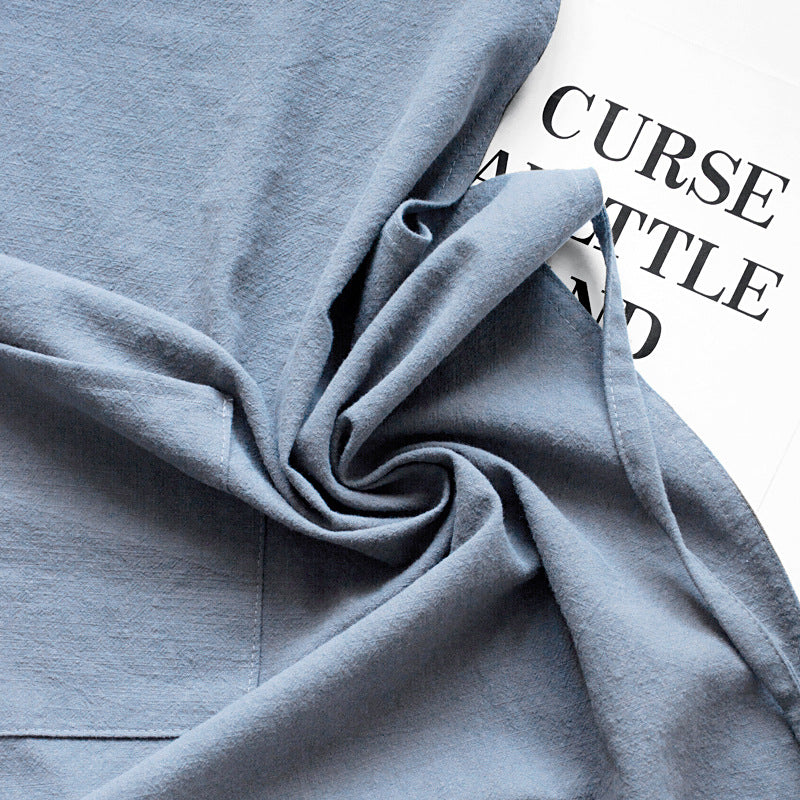 Off White Cotton Linen H-Back Apron - Solid Color Kitchen Cooking Apron with Pocket