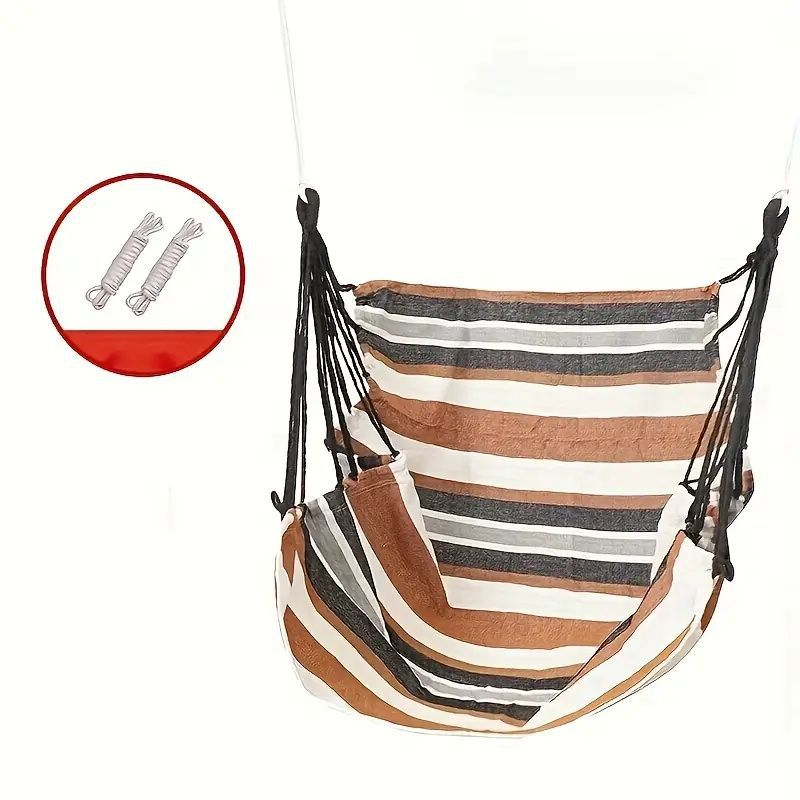 Colorful Striped Hammock Chair with Ropes and Storage Bag - Brown Stripes