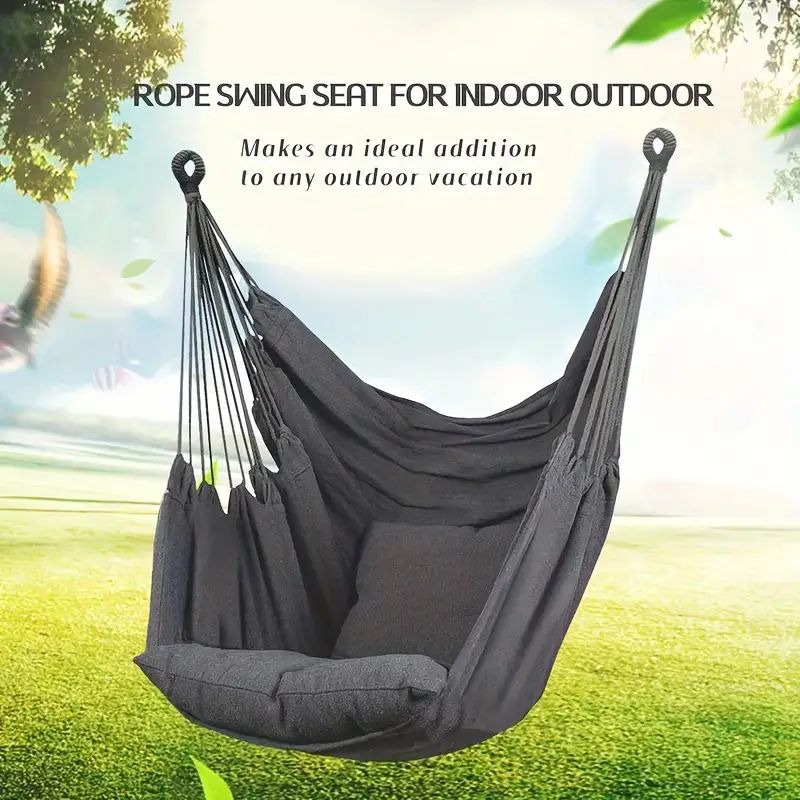 Colorful Striped Hammock Chair with Ropes and Storage Bag - Brown Stripes