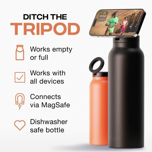 Beige Stainless Steel Water Bottle with Phone Stand