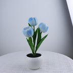Blue Charging model Artificial Tulip Bouquet LED Light - Ceramic Pot Desk Lamp