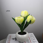 Yellow Charging model Artificial Tulip Bouquet LED Light - Ceramic Pot Desk Lamp
