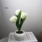 White Charging model Artificial Tulip Bouquet LED Light - Ceramic Pot Desk Lamp