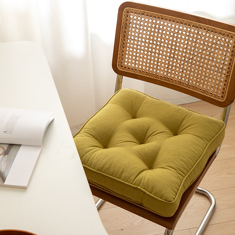 Soft And Thick Seat Cushion - Cotton Linen Blend Chair Pad with Ties for Chairs