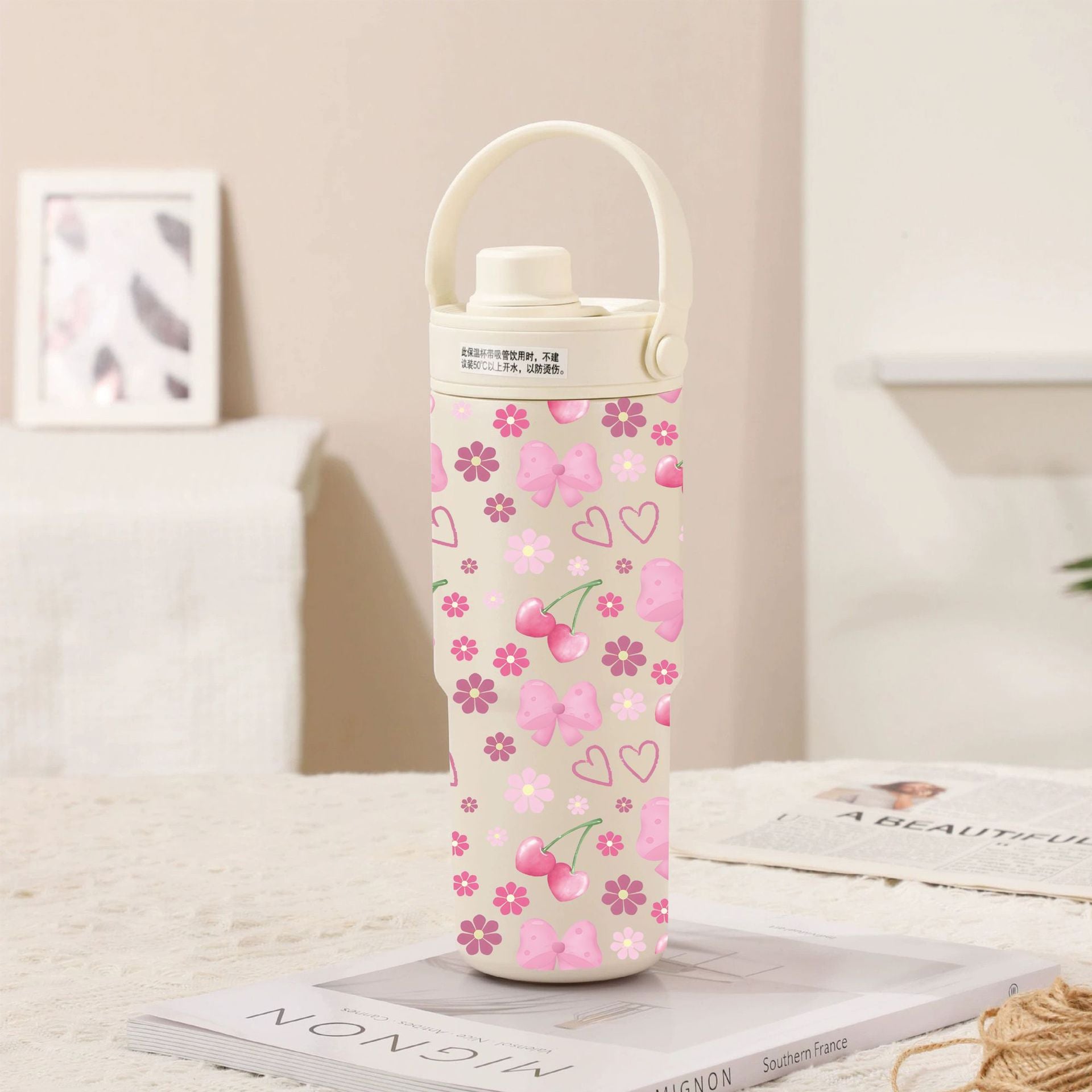 White-Line Cherry Bow Insulated Tumbler 30oz