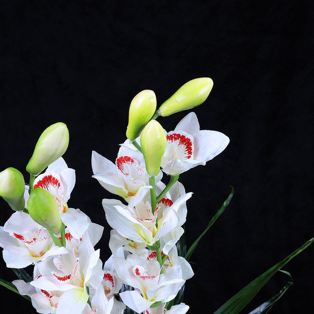 100cm Faux Artificial Home Decor Potted Cymbidium-Red/White - White