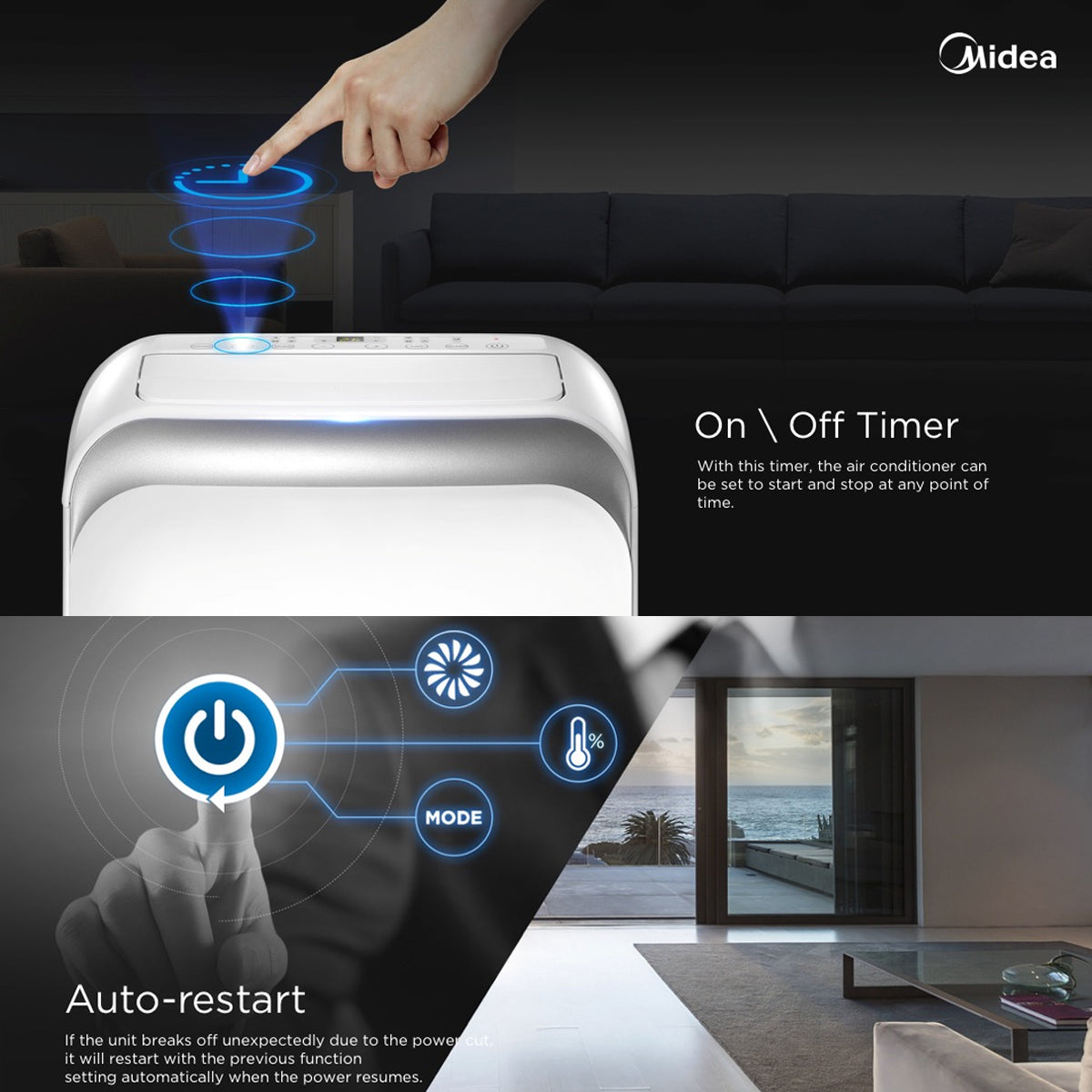 Midea 4.0KW 3-in-1 Portable Air Conditioner with Dehumidifier and Cooling Modes