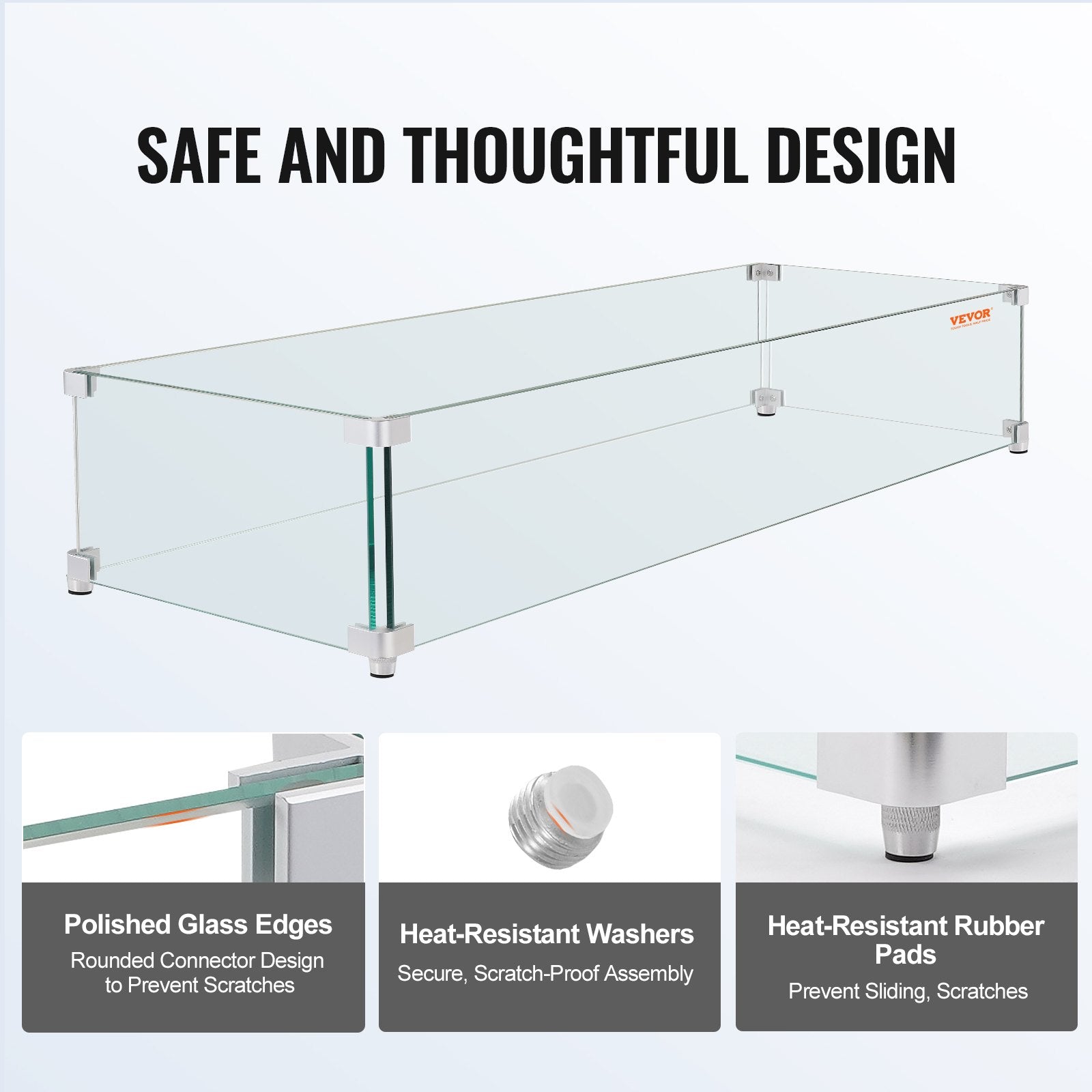 Clear Tempered Glass Wind Guard for Fire Pit