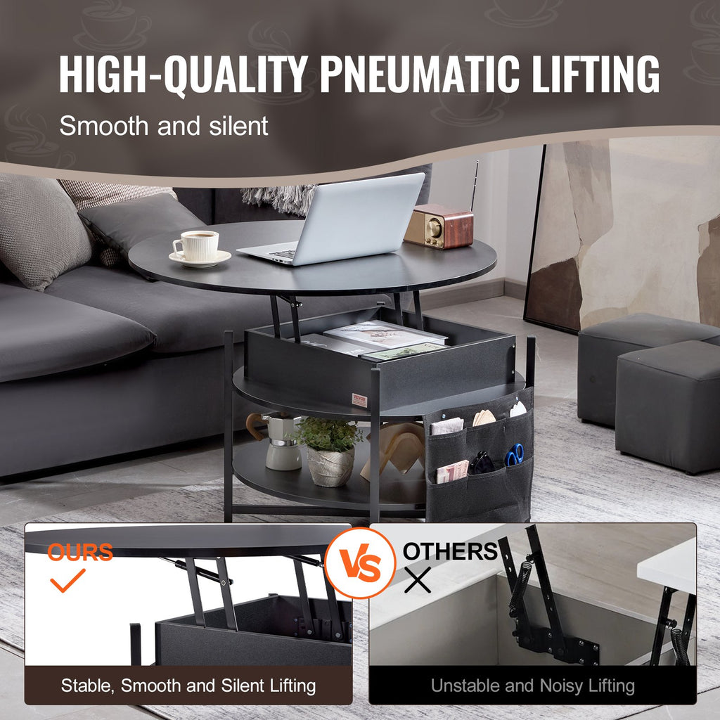 VEVOR Adjustable Lift Top Black Coffee Table
