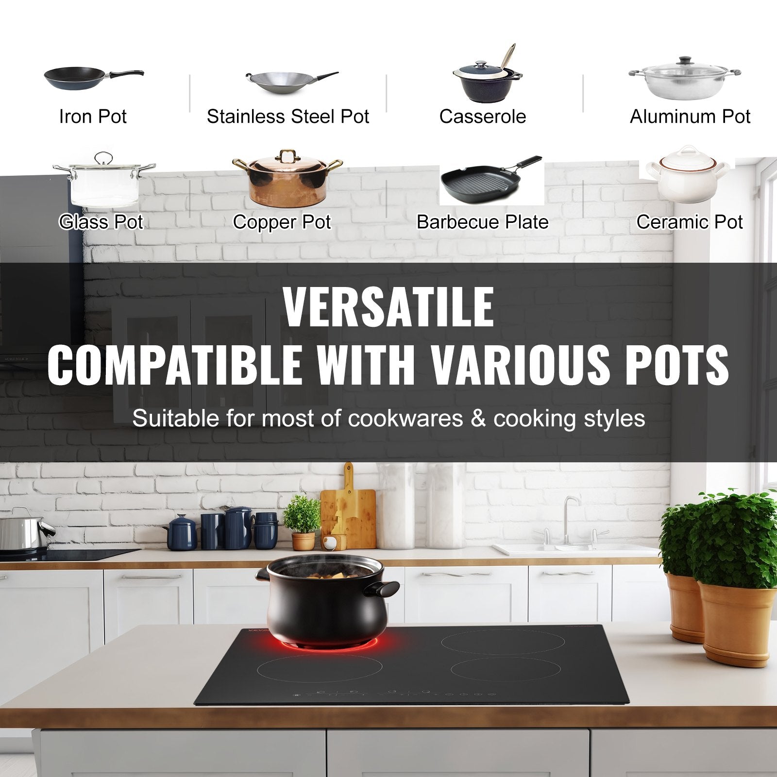 Built-in Electric Radiant Ceramic Cooktop 4 Burners