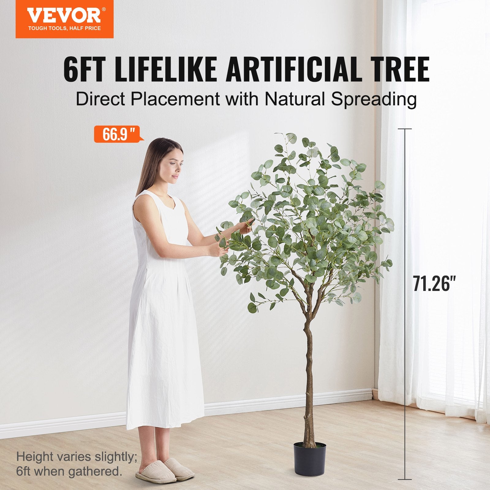 VEVOR Artificial Eucalyptus Tree, 15.2cm Tall Faux Plant, Secure PE Material & Anti-Tip Tilt Protection Low-Maintenance Plant, Lifelike Green Fake Potted Tree for Home Office Decor Indoor Outdoor