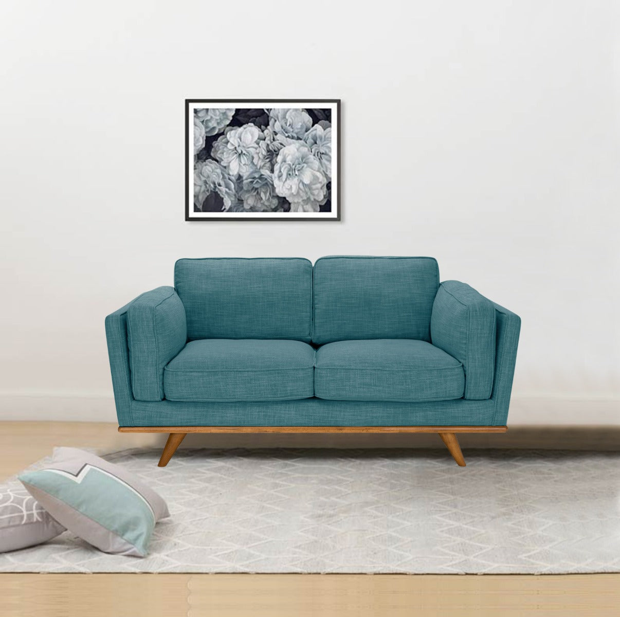 York Teal Fabric 2 Seater Sofa